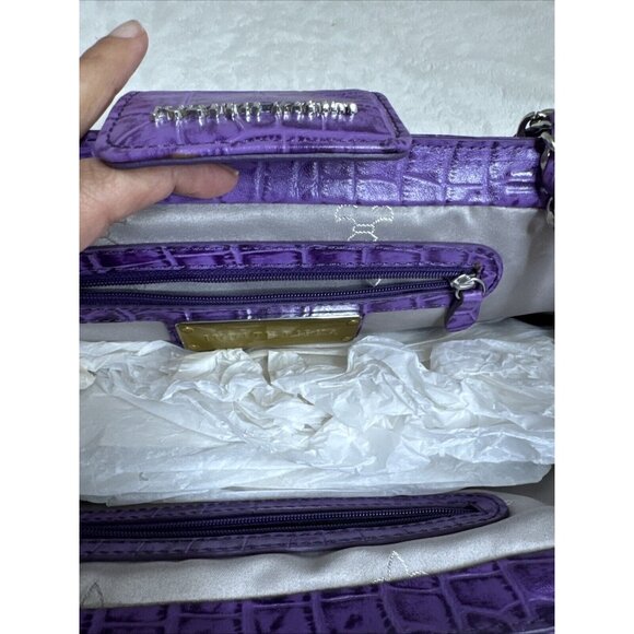 Judith Ripka Purple Croc Embossed Faux Leather Chain Strap Clutch Bag - Picture 8 of 10